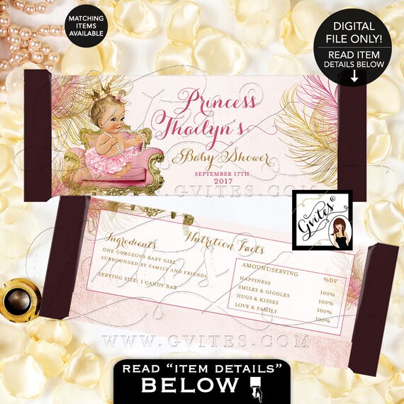 Candy Bar Wrapper Blush pink and gold royal princess baby shower/ vintage girl decor/ favors/ diamonds pearls Gvites | Design: CWCHS-101