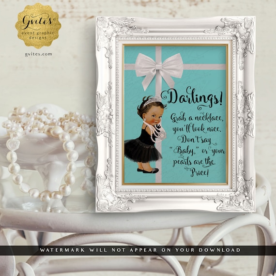 Don't Say Baby Pearl Necklace Game Sign - Audrey Hepburn Ethnic Baby Med/Brunette *Instant Download* by Gvites