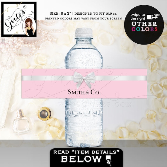 Name & Co Water Bottle Labels/ bridal shower/ Birthday Labels Stickers breakfast at {REALISTIC SATIN RIBBON} 8x2"/ 5 Per Sheet. Digital File