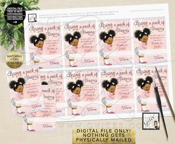 Diaper Raffle Tickets Printable Winter Wonderland/ it's Cold Outside. 2.5x3.5" 8 Per Sheet {Afro Puffs Curly/ INSTANT DOWNLOAD}