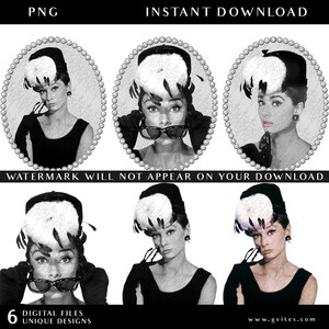 Printable Audrey Hepburn PNG Files Instant Download Set of 6 Digital