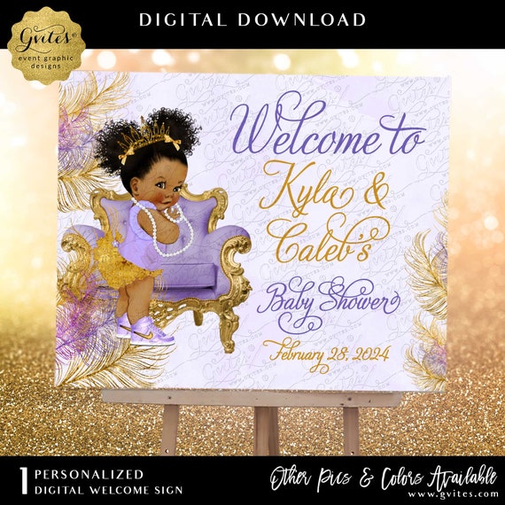 Welcome Sign Purple Lavender and Gold Afro Puff Princess