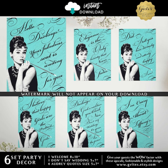 Breakfast at Audrey Hepburn Party Package Bundle Set of 6 | Instant Download