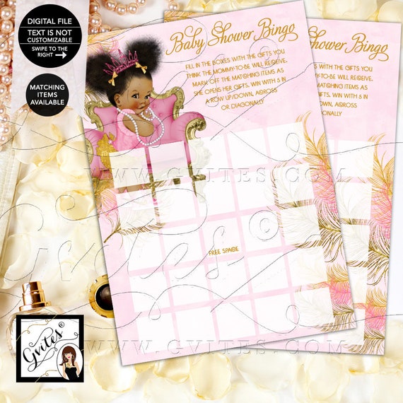 Bingo Cards Pink Gold Baby Shower Digital Tiaras Diamonds Pearls By Gvites