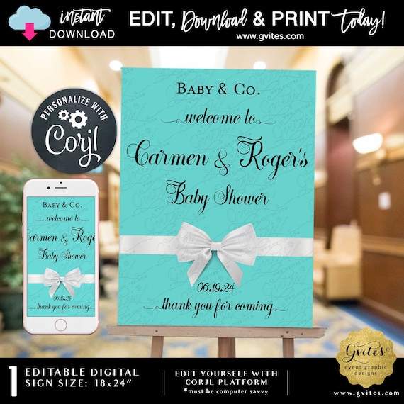 Baby Shower Welcome Coed Poster Vintage Decor 18x24" Instant Download Edit Yourself through Corjl