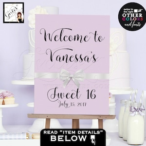 Birthday Party Welcome Sign/ Lilac Purple Pink Lavender/ Sweet 16 Quinceanera Birthday Banner Table Signs Customizable & PRINTABLE