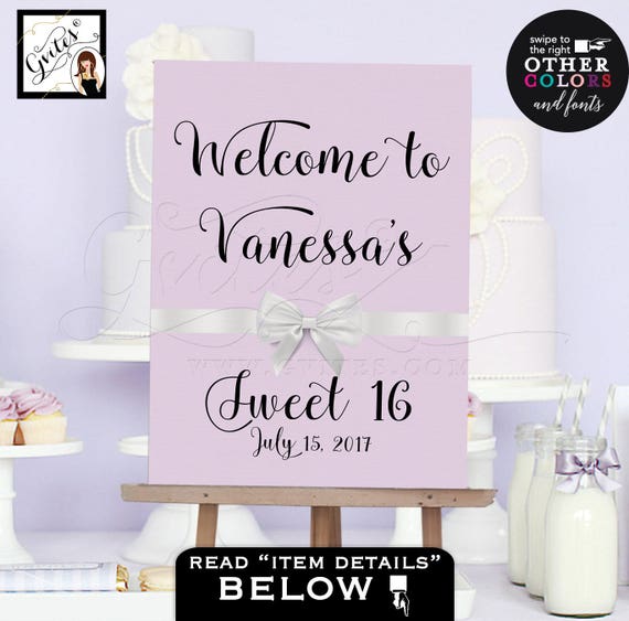 Birthday Party Welcome Sign/ Lilac Purple Pink Lavender/ Sweet 16 Quinceanera Birthday Banner Table Signs Customizable & PRINTABLE