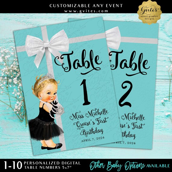 Baby & Co Table Numbers 1st Birthday Audrey Breakfast Blue Theme Printable Set 1-10
