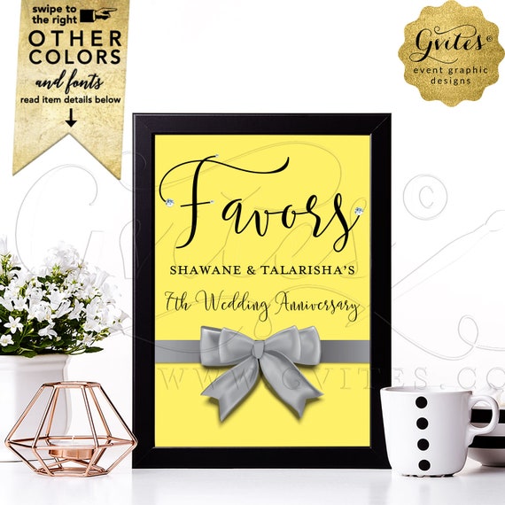 Favors Sign Anniversary PartyTable Decorations Yellow Silver | Printable Digital PDF + JPG Format | 4x6 or 5x7