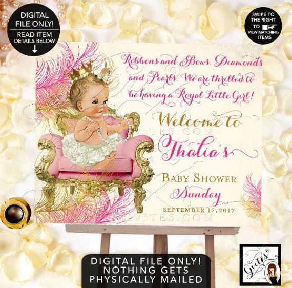 Pink Gold and Ivory Vintage Princess Baby Shower Welcome Sign.
