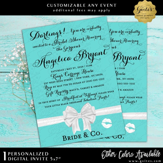 Classy Bride and Co Turquoise Blue Printable Customizable Invitation 5x7" Digital File