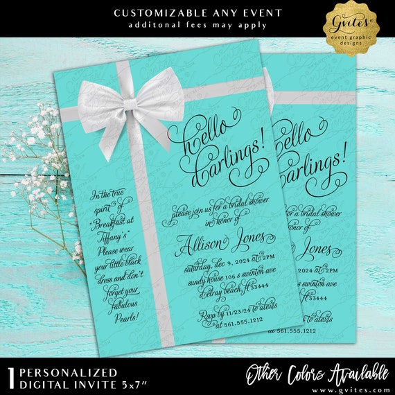 Blue Bridal Shower Invites/ Hello Darlings Audrey Hepburn Inspired Invites 5x7"