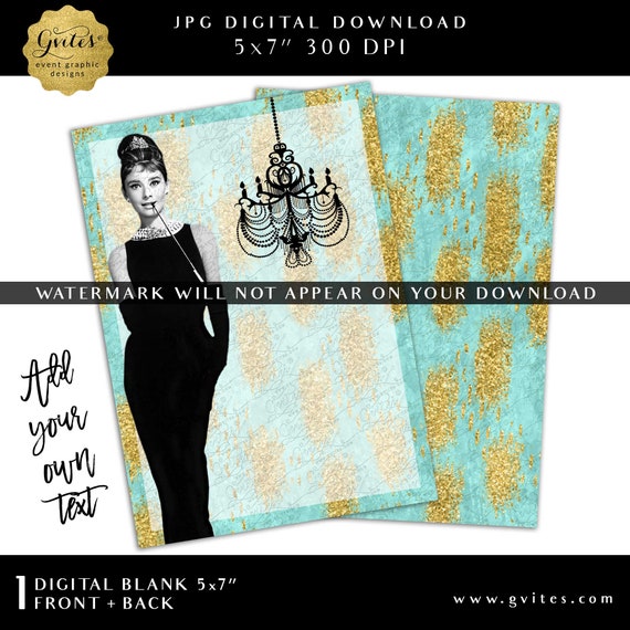 Audrey Hepburn DIY Bridal Shower Invitation JPG Blank Template 5x7" Instant Download