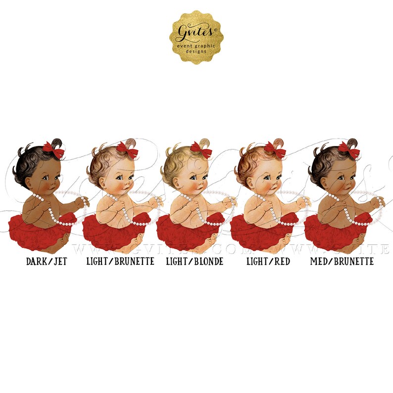 Red and Gold Baby shower invitations African American ribbons bows diamonds pearls/ vintage girl tutu invite digital. 7x5 Gold Feathers image 6