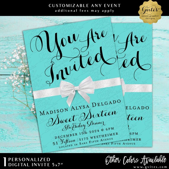 Blue Sweet Sixteen Printable Invitation Breakfast Theme | Digital Download 5x7"