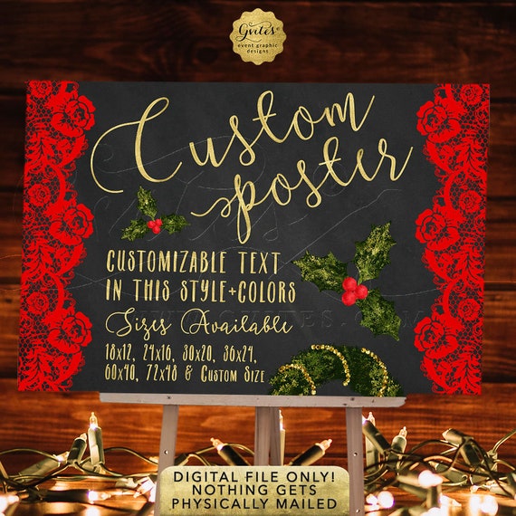Modern Vintage Christmas Chalkboard Custom Poster Sign Personalized.
