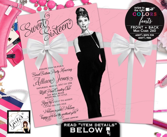 Sweet 16 Breakfast at invitation/ Quinceanera invites/ Mis quince/ Audrey invitations 5x7 double sided. Digital File Only! Il_570xn