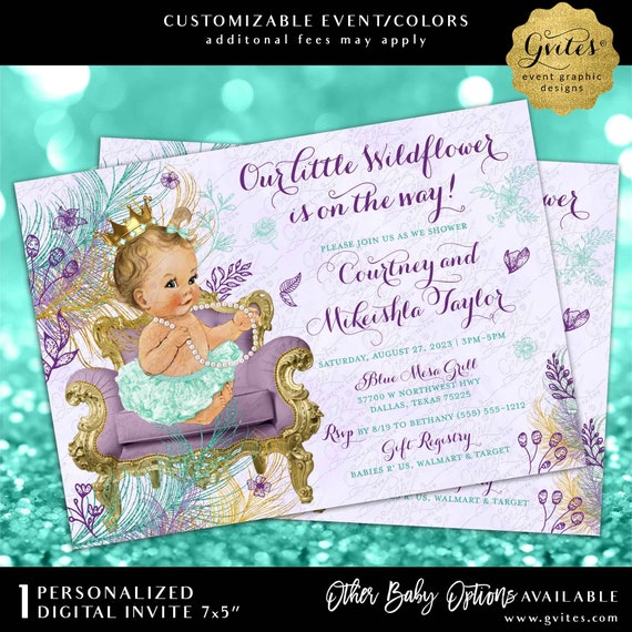 Little wildflower is on the way printable baby shower invitation 7x5"