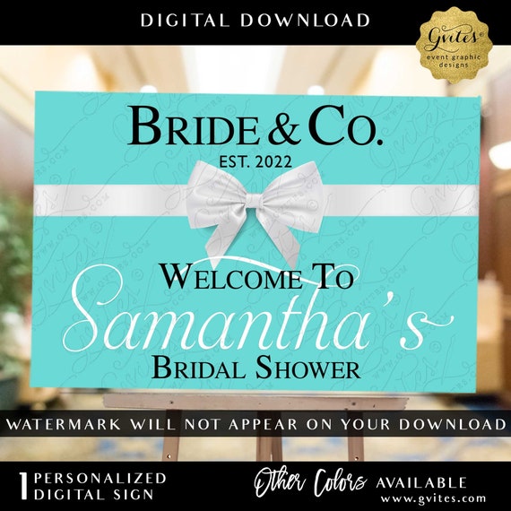 Bride & Co Welcome Sign Bridal/Wedding Shower Blue Theme Table Backdrop Decorations by Gvites