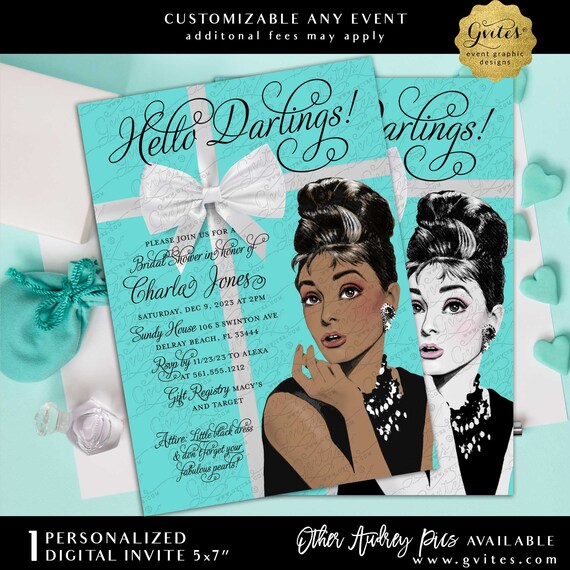 Audrey Hepburn Breakfast Bridal Shower Printable Invitation 5x7"