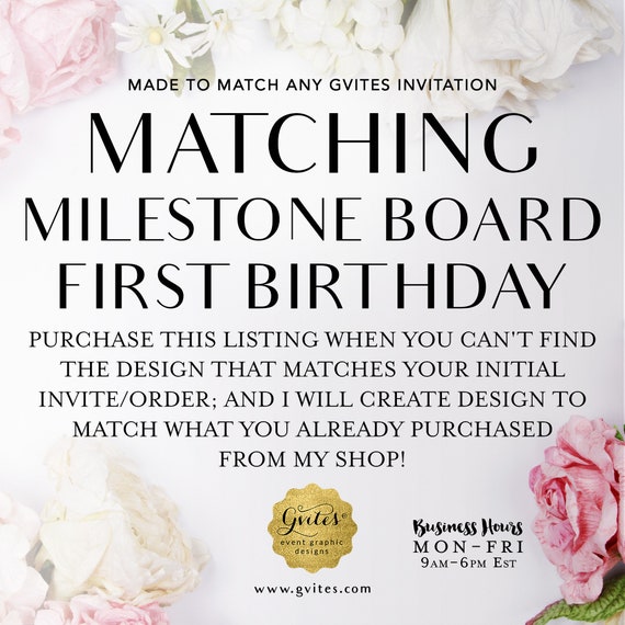 Matching Milestone Board First Birthday  Add-on - To Coordinate with any Gvites invitation design