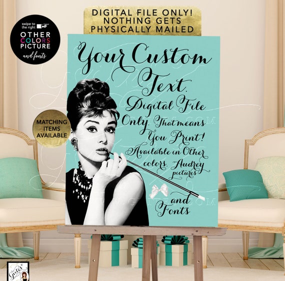 Audrey Hepburn Custom Signs Welcome Birthday Bridal Shower Entrance Decor | Digital JPG + PDF 16x20"