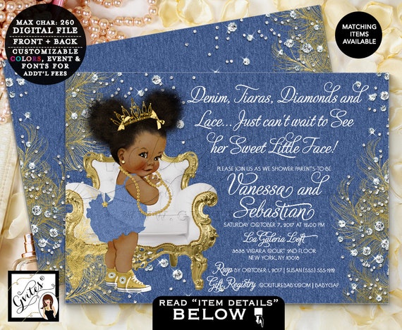 Princess Denim Diamonds Baby Shower Printable Invitation.