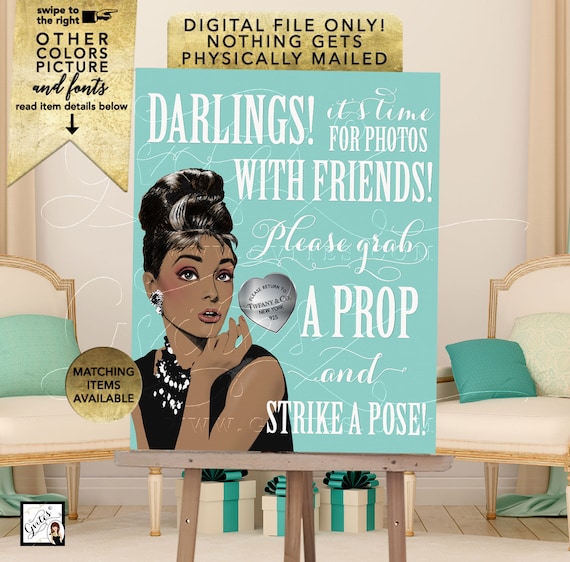 Audrey Hepburn Photo Booth Sign Printable Decorations/ Blue Themed Table Signs | JPG + PDF 8x10"