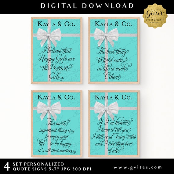 Audrey Breakfast Theme Quotes Decorations Bridal Decor Custom Quote Signs | 5x7" Set of 4