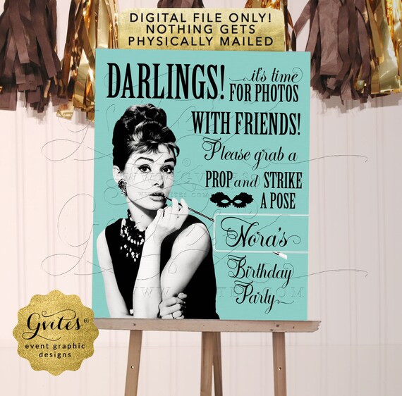 Audrey Hepburn Birthday Personalized Photo Booth Sign | Digital PDF + JPG by Gvites