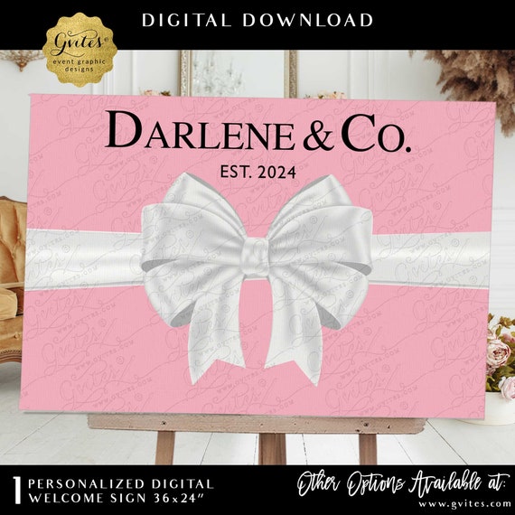 Welcome Sign Poster Customizable | Bridal Shower | Pink Digital Welcome Venue | White Satin Ribbon Design | 36x24" Digital Download JPG+PDF