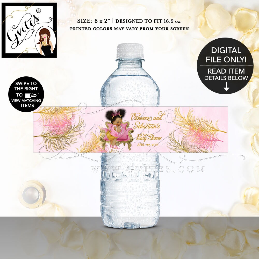 Water Bottle Labels Pink And Gold Baby Shower Party Favors Gifts