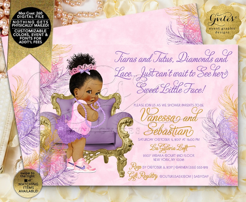 DIY Digital File Printable Gvites. Purple Pink and Gold Welcome Signs Baby Shower Afro bun puffs ethnic princess printable poster sign