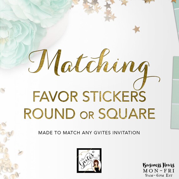 Matching Favor Stickers Add-on - To Coordinate with Any Gvites Invitation Design. Labels, Round/Square, 2x2, 2.25x2.5 or Custom Size. Il_570xn