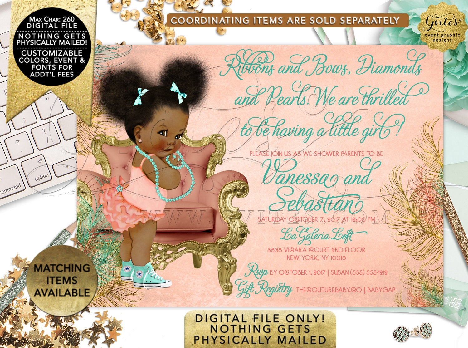 afro puff baby shower invitations