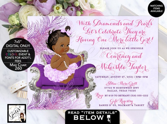 Lavender and pink baby shower invitation/ BABY SPRINKLE purple lavender silver baby girl/ diamonds pearls/ DIGITAL 7x5" Gvites