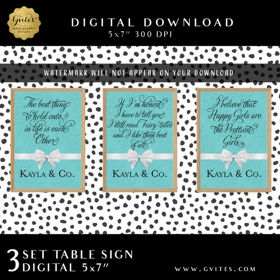 Personalized Set of 3 - Bride and Co Table Decorations Audrey Hepburn Quote Prints 5x7"