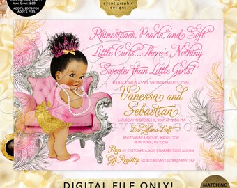 Princess Baby Shower Invitation Pink/Fuchsia & Gold/Silver | Baby Wearing Slippers