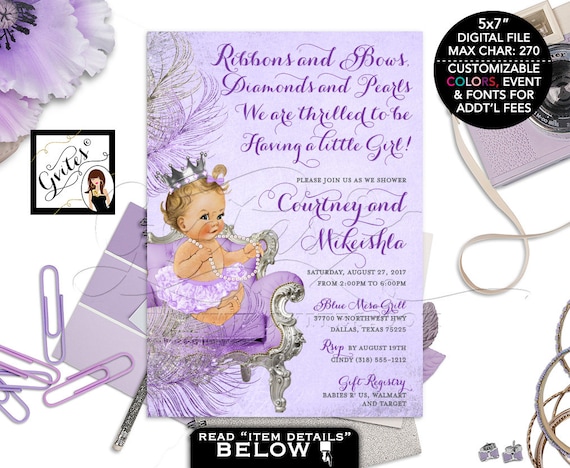 Lavender Silver and purple baby shower invitation/ princess baby girl/ purple silver invites/ DIGITAL 5x7 Gvites #WCSCLPS1
