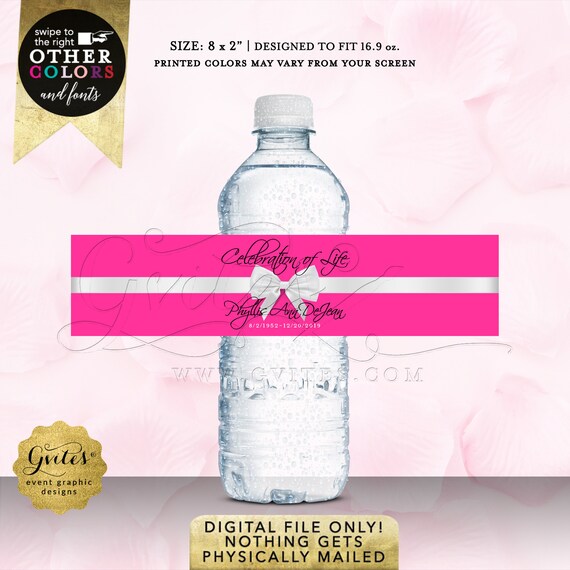 Celebration of Life Memorial Favors/Decorations/Water Bottle Labels/In loving Memory/PRINTABLE Digital File/Pink & White. DIY/Printable