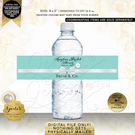 Water Bottle Labels Bride & Co Bridal Shower Turquoise Blue/ Aqua/ Robbin Egg Blue. Printable/ Customizable/ DIY/ Digital File Only!