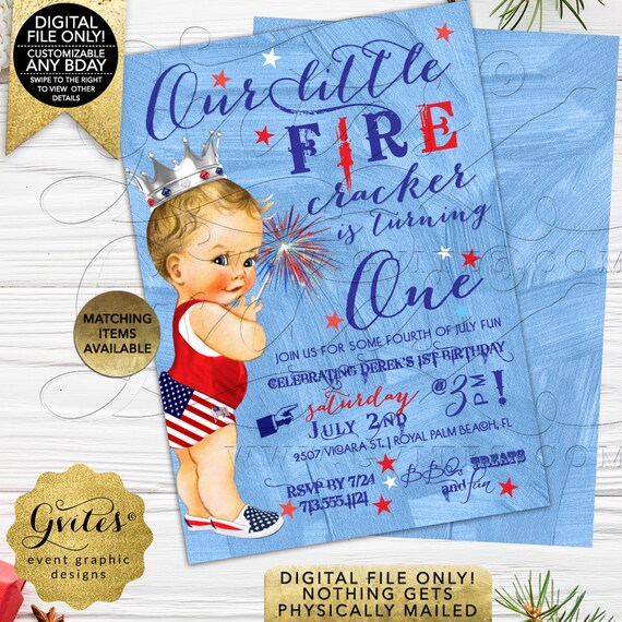 Our Little Fire Prince Baby Shower First Birthday 4th of July invitations Baby Boy | Printable Digital JPG + PDF | Summer By Gvites