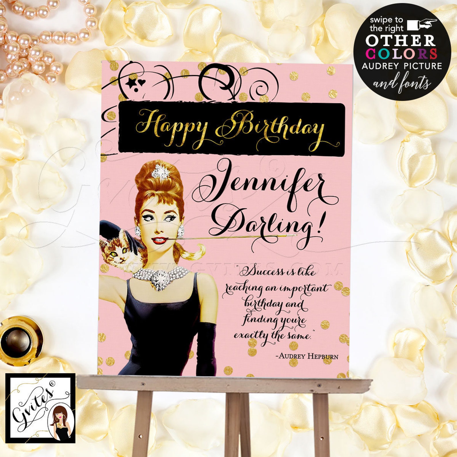 Audrey Hepburn Printable Party Signs Pink and Gold Happy - Etsy