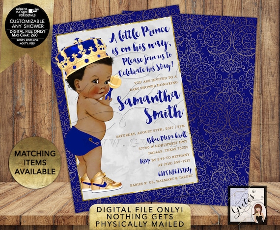 Royal Blue & Gold Prince Baby Shower Invitation | Printable/Digital File Only! JPG + PDF Format | Double Sided 5x7" | By Gvites