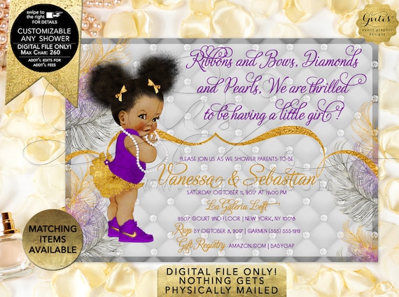 african american princess baby shower invitations