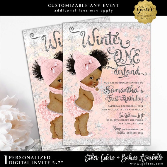 Winter ONEderland Theme 1st Birthday Printable Invitation Blush & Silver Watercolor