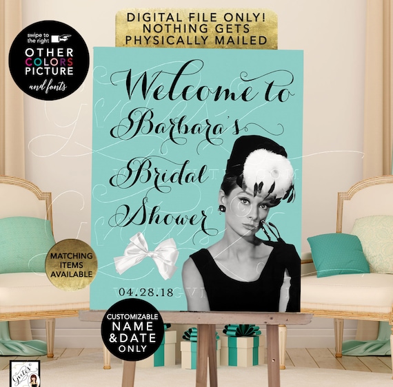Welcome Bridal Shower Audrey Hepburn/ Personalized Poster Signs. Printable File Only! JPG + PDF.