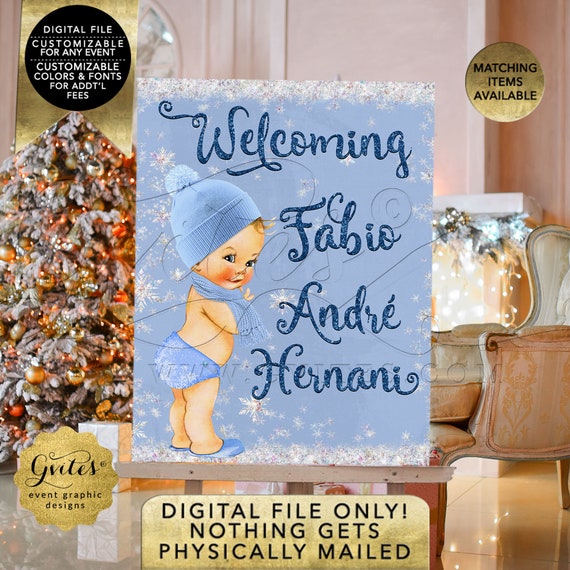 Welcome Winter Baby Shower | Snowflake Boy Vintage Theme | Printable Poster For Easel | 11x14" and 22x28" Digital Files Download