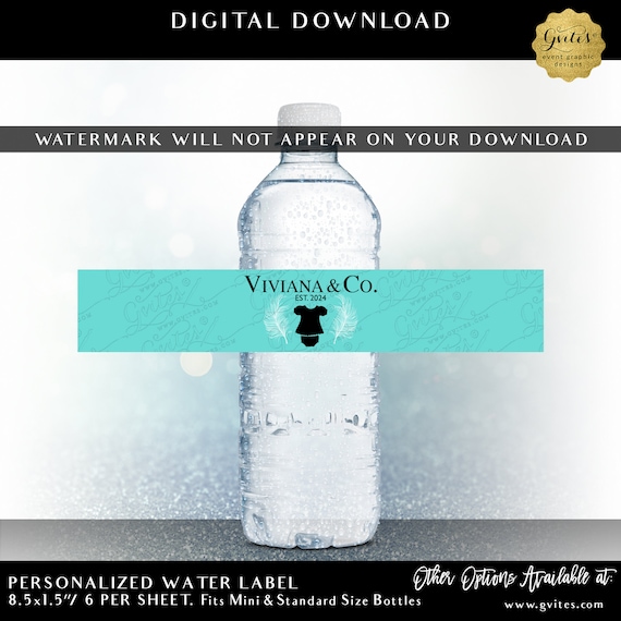 Printable Baby and Co Water Bottle Labels | Blue Breakfast Theme | Digital Download 8.5x1.5" 6 Per/Sheet