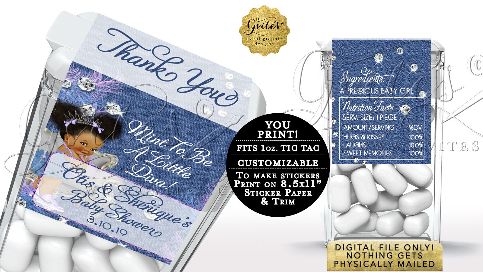 Denim Diamonds Tic Tac Labels Party Favors Gifts Lavender